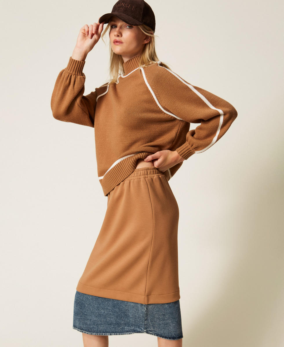 Jupe mi-longue en scuba et jean Bicolore Camel/Denim Femme 252LI2PEE_12671_02