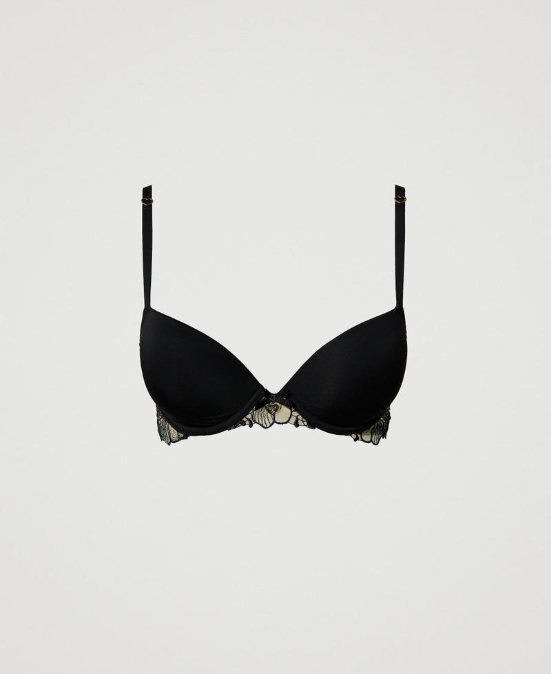 Embroidered tulle and charmeuse push-up bra Two-tone Wonder Beige / Black Woman 242LL6F45_12002_S0