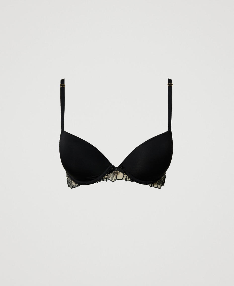 Embroidered tulle and charmeuse push-up bra Two-tone Wonder Beige / Black Woman 242LL6F45_12002_S0
