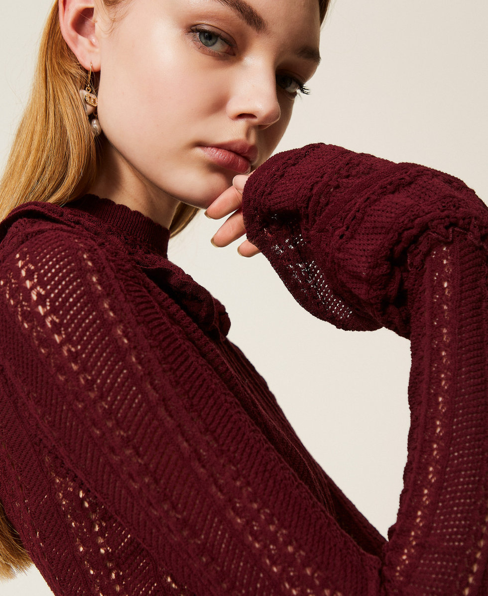 Robe longue en maille avec volants Violet « Winetasting » Femme 252TP3182_05609_04