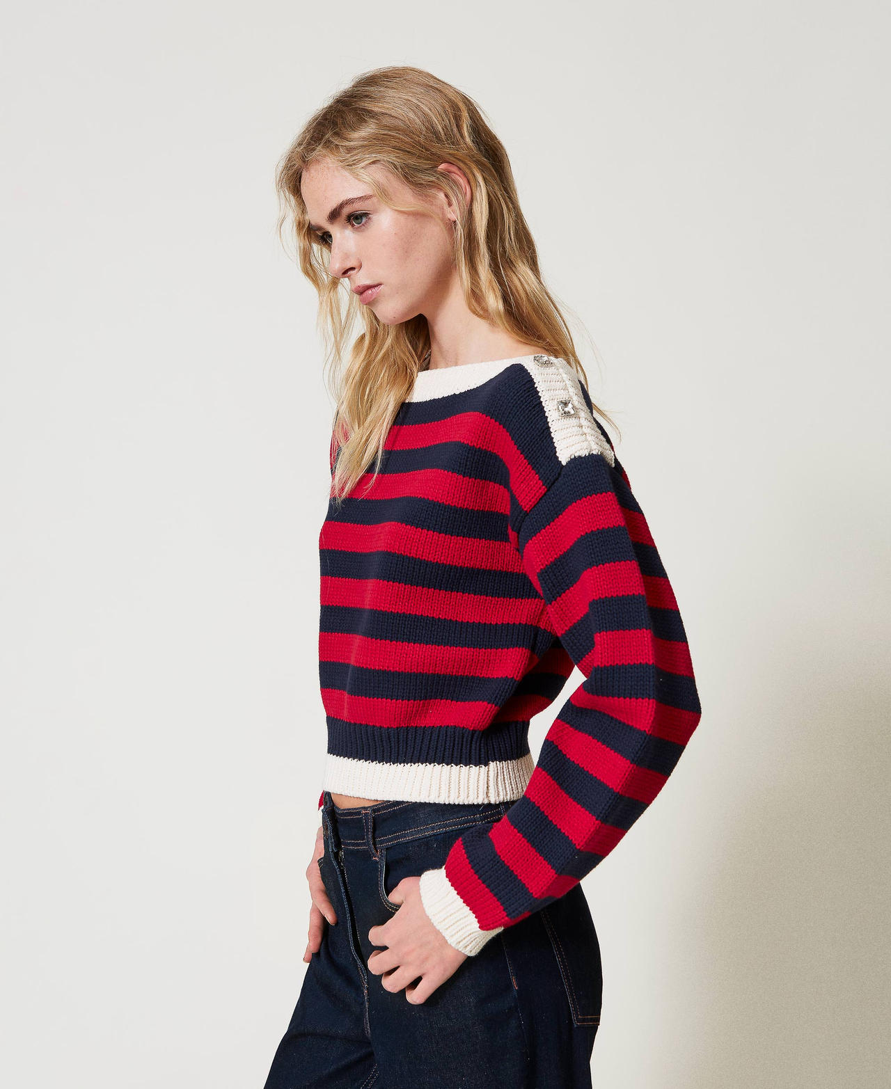 Pull &agrave; rayures avec cabochons Multicolore Deep Blue/Love Potion/Sugar Femme 251AP3230_12185_01