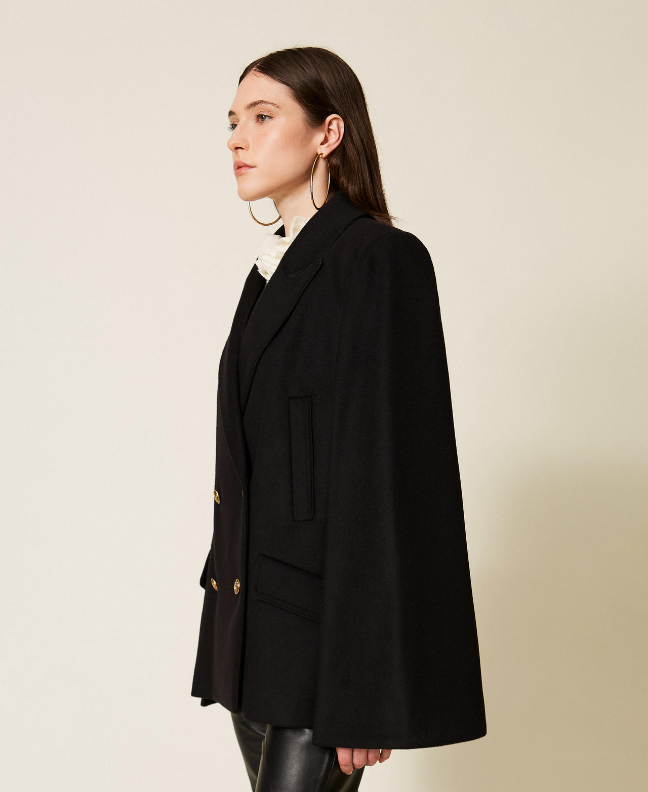 Wool cloth blend caped pea coat Black Woman 252TS2130_00006_02