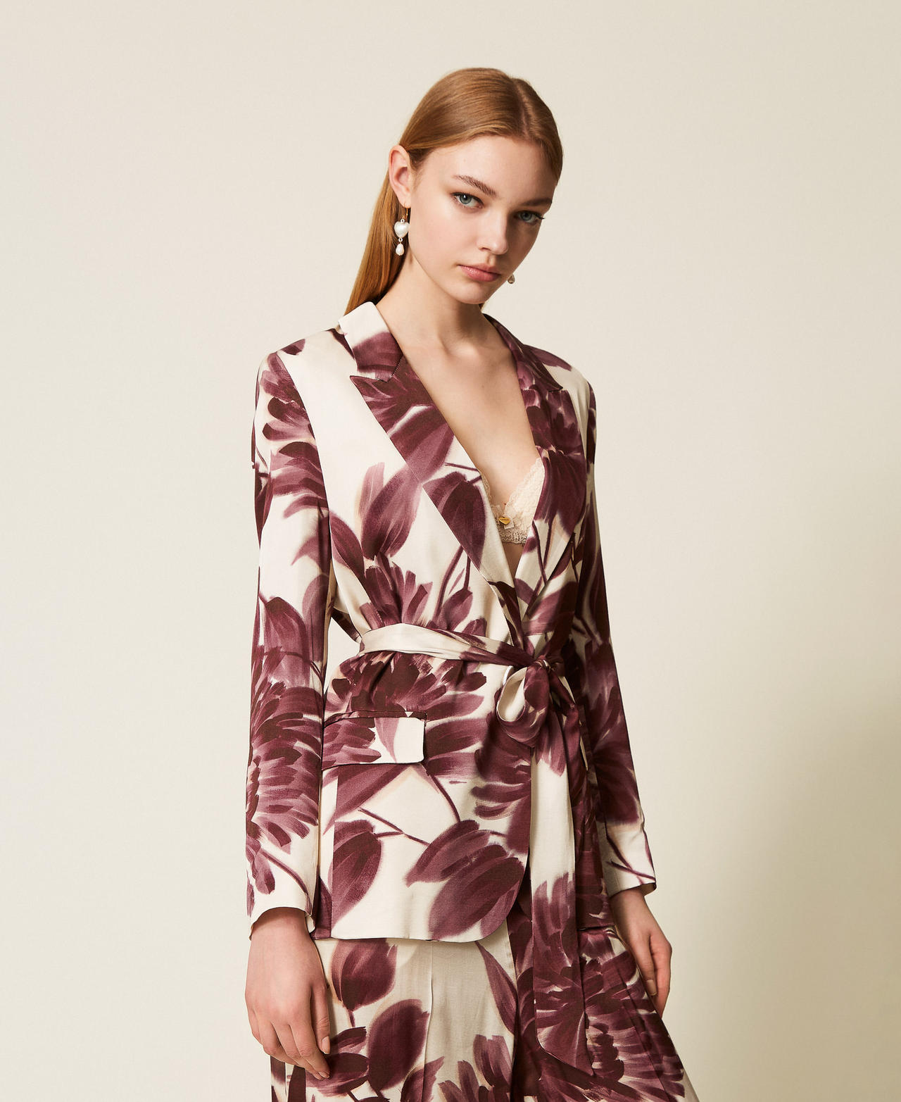 Giacca blazer con stampa a fiori Stampa Dahlia Winetasting / Old White Donna 252TP2700_12785_02