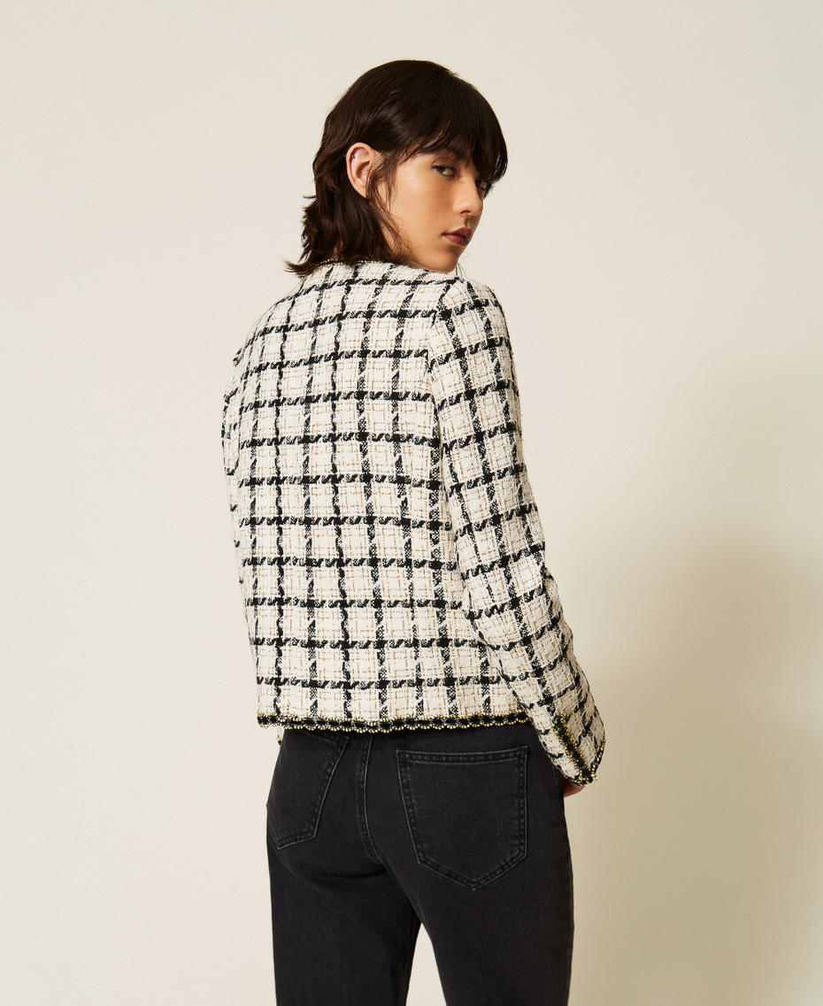 Blouson en boucl&eacute; &agrave; carreaux