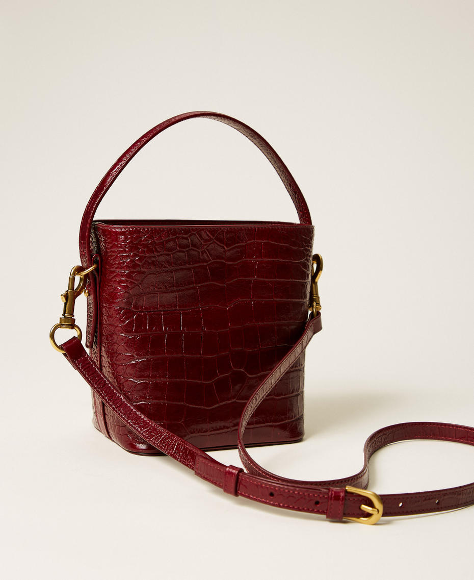 Borsa a secchiello in pelle a stampa coccodrillo Red Berry Donna 252TD8257_12882_03