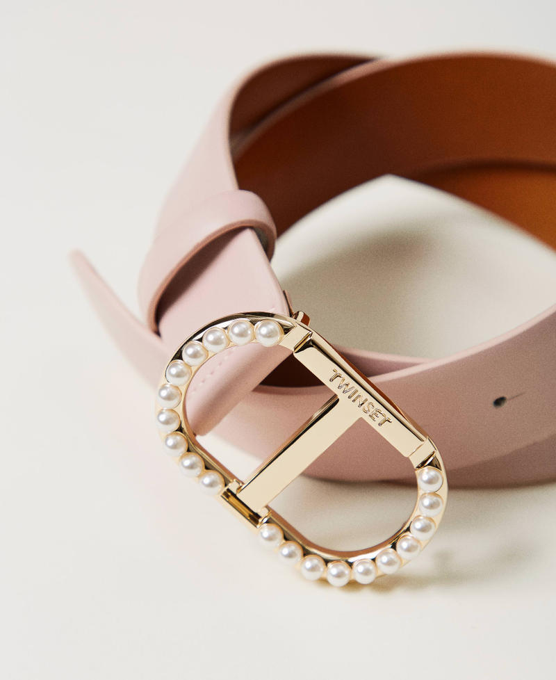 Belt with Oval T buckle with pearls Parisienne Pink Woman 251TA4450_00714_02