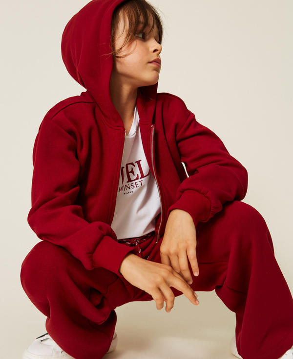 Scuba fabric hoodie and wide trousers