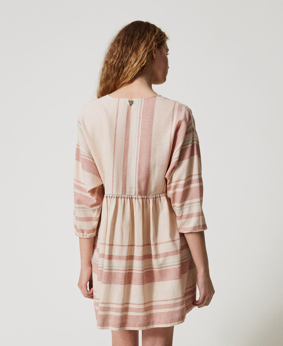Caftan court en lin mélangé avec broderies Rayure Almond Beige/Green Marine/Amber Brown Femme 251LM2RCC_12377_03