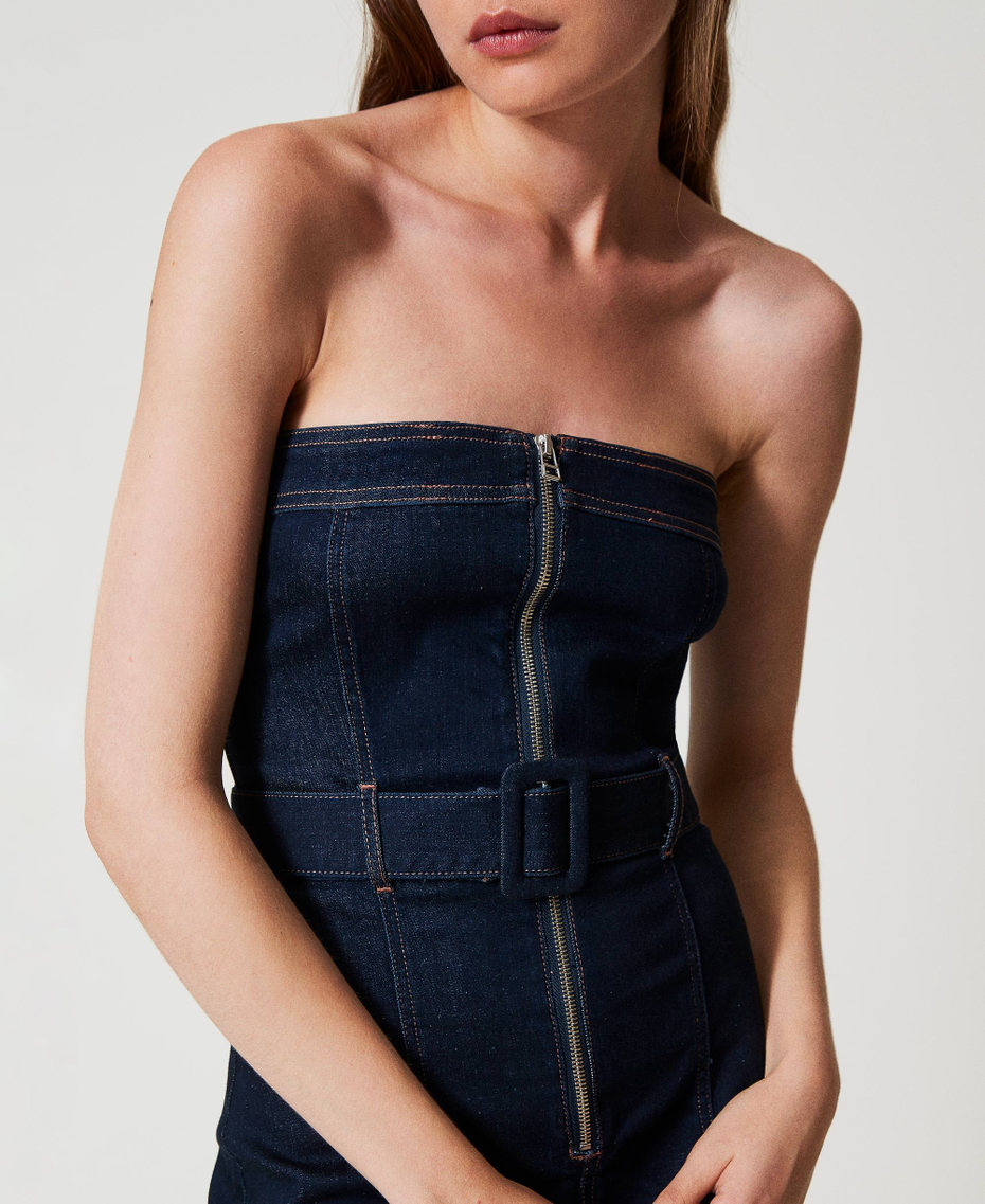 Midi denim bustier dress Rinsed Denim Woman 251AP2350_06295_03