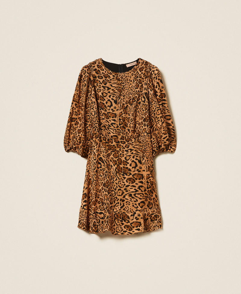 Short jacquard animal print dress Coffee/Land Brown Animal Print Woman 252TP2472_12737_S0