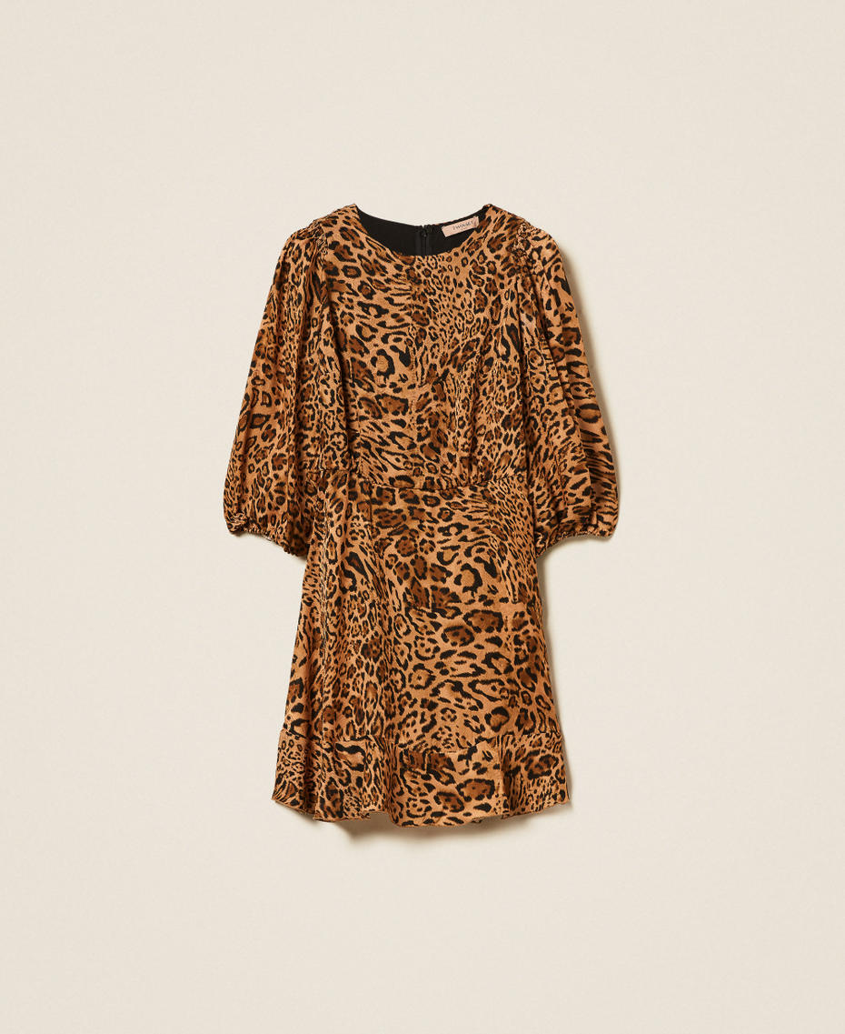 Short jacquard animal print dress Coffee/Land Brown Animal Print Woman 252TP2472_12737_S0