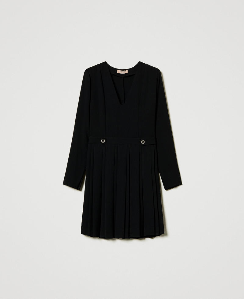 Short pleated cr&ecirc;pe dress with buttons Black Woman 242TT2171_00006_S0