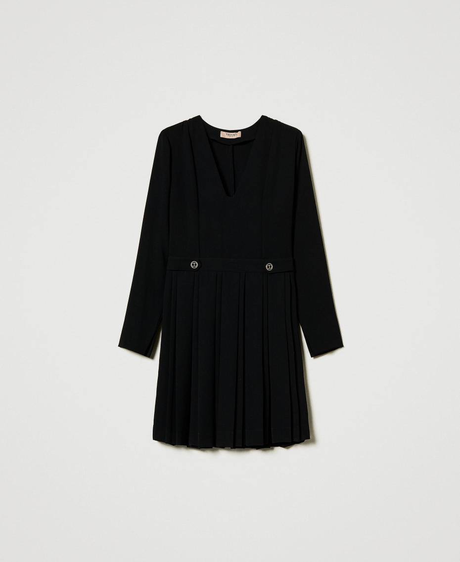 Short pleated crêpe dress with buttons Black Woman 242TT2171_00006_S0