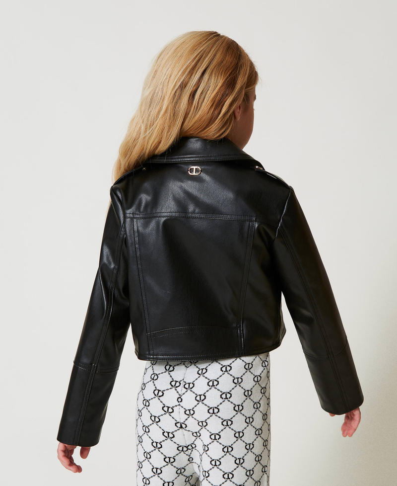Bikerjacke aus Lederimitat Schwarz Mädchen 251GJ2561_00006_03