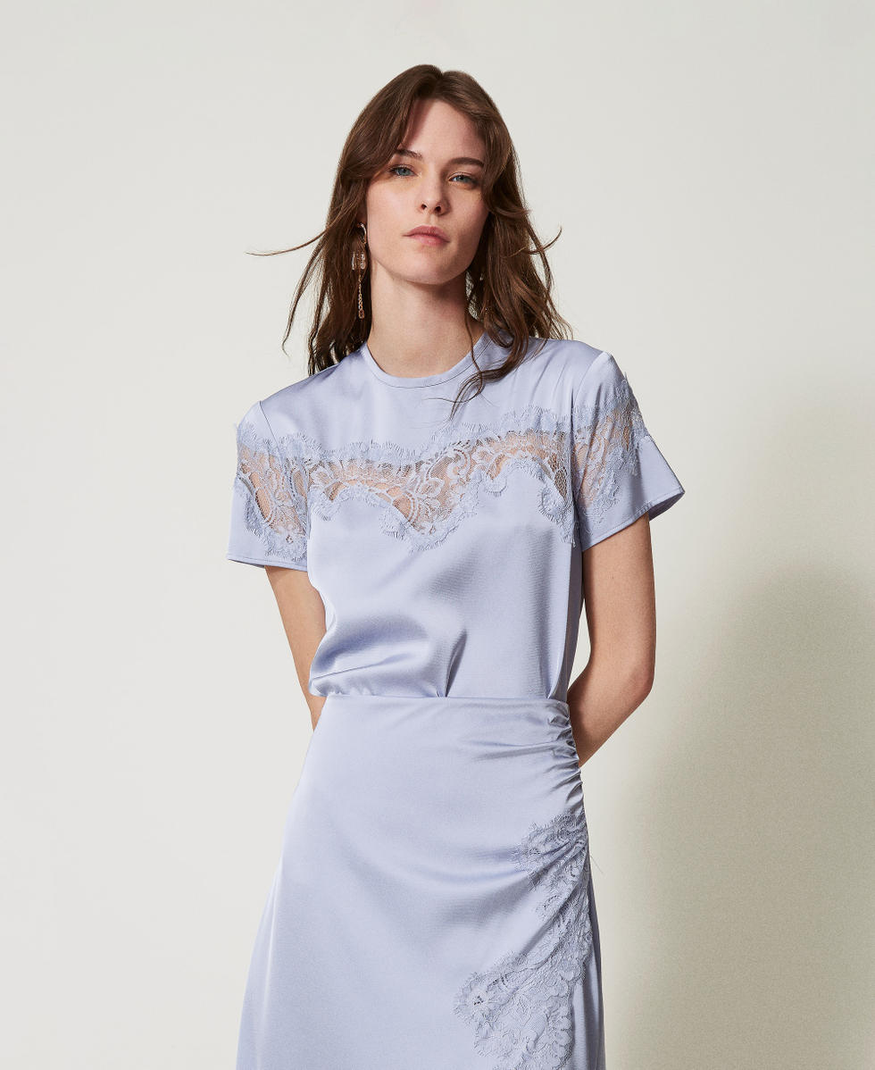 T-shirt en satin avec dentelle Fleurs de lilas Femme 251TQ2013_00703_01