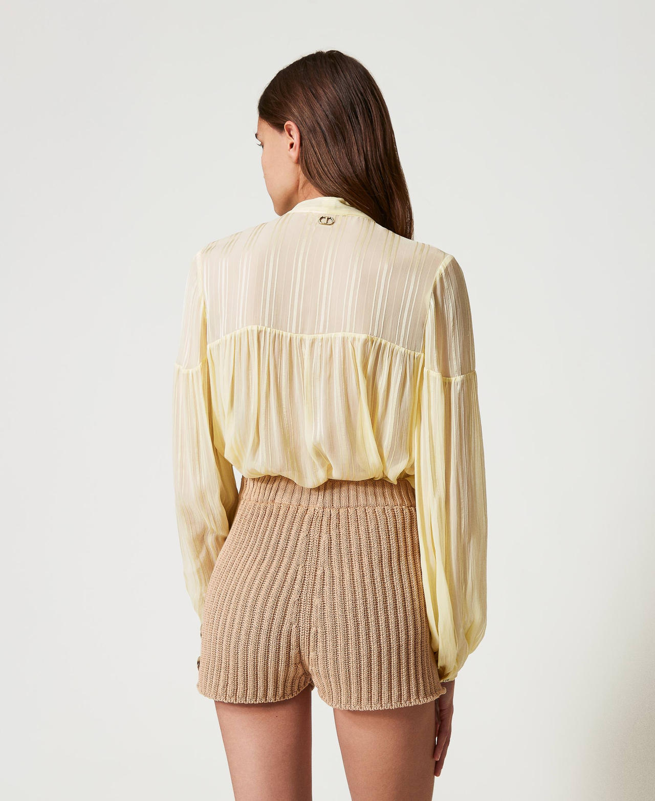 Rib knit shorts with buttons Dark Rope Beige Woman 251TP3202_12262_03