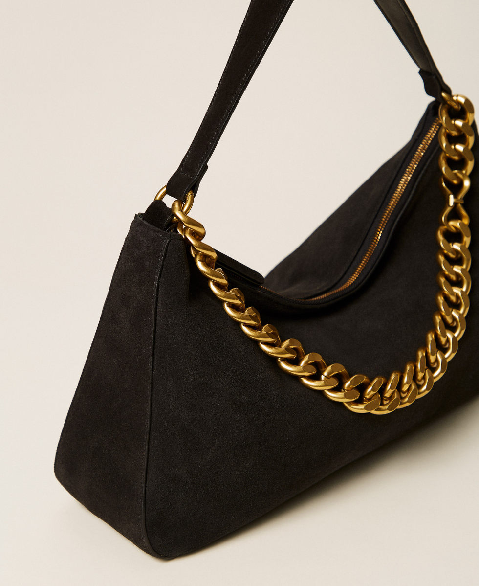 Mittelgro&szlig;e Tasche Liliane aus Veloursleder Schwarz Frau 999TB7015_00006_02