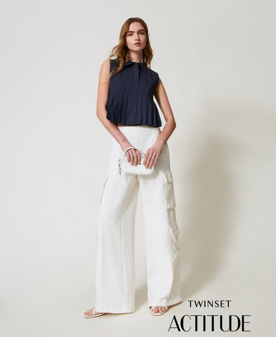 Cropped shirt with pleats Deep Blue Woman 251AP2290_03585_PA