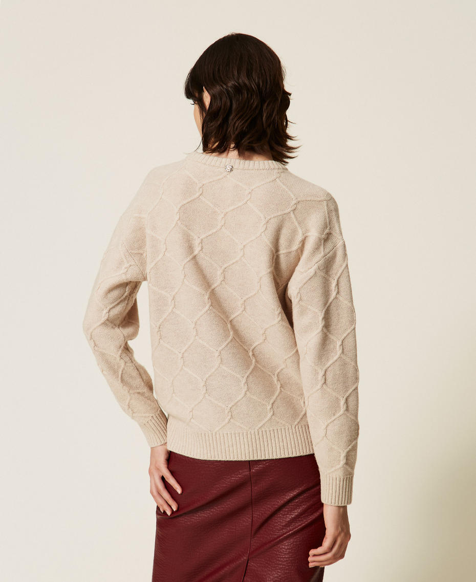 Crew neck wool jumper with floral embroidery Light Beige Melange Woman 262AP3191_13870_03