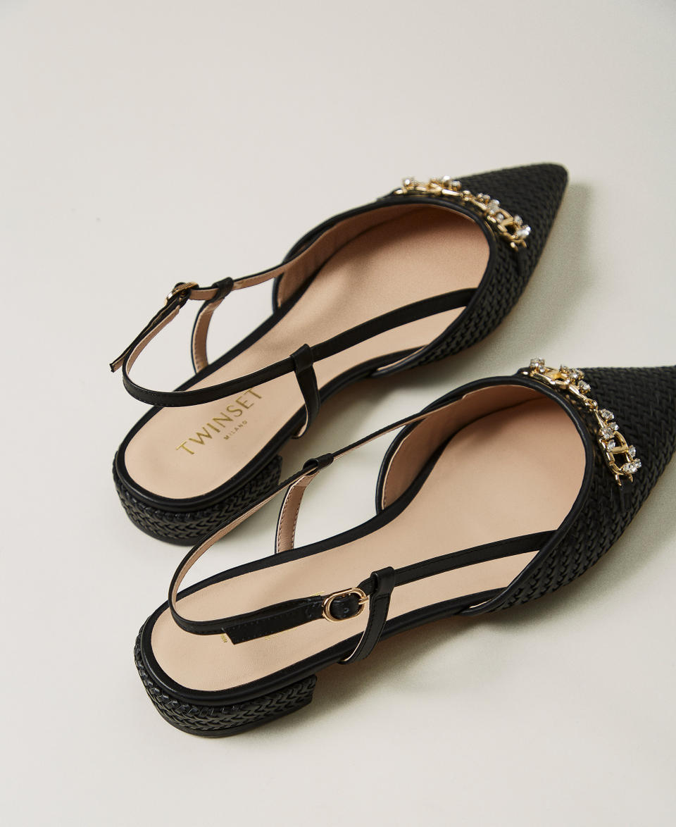 Slingback ballet flats with Oval T Black Woman 251TGT052_00006_03