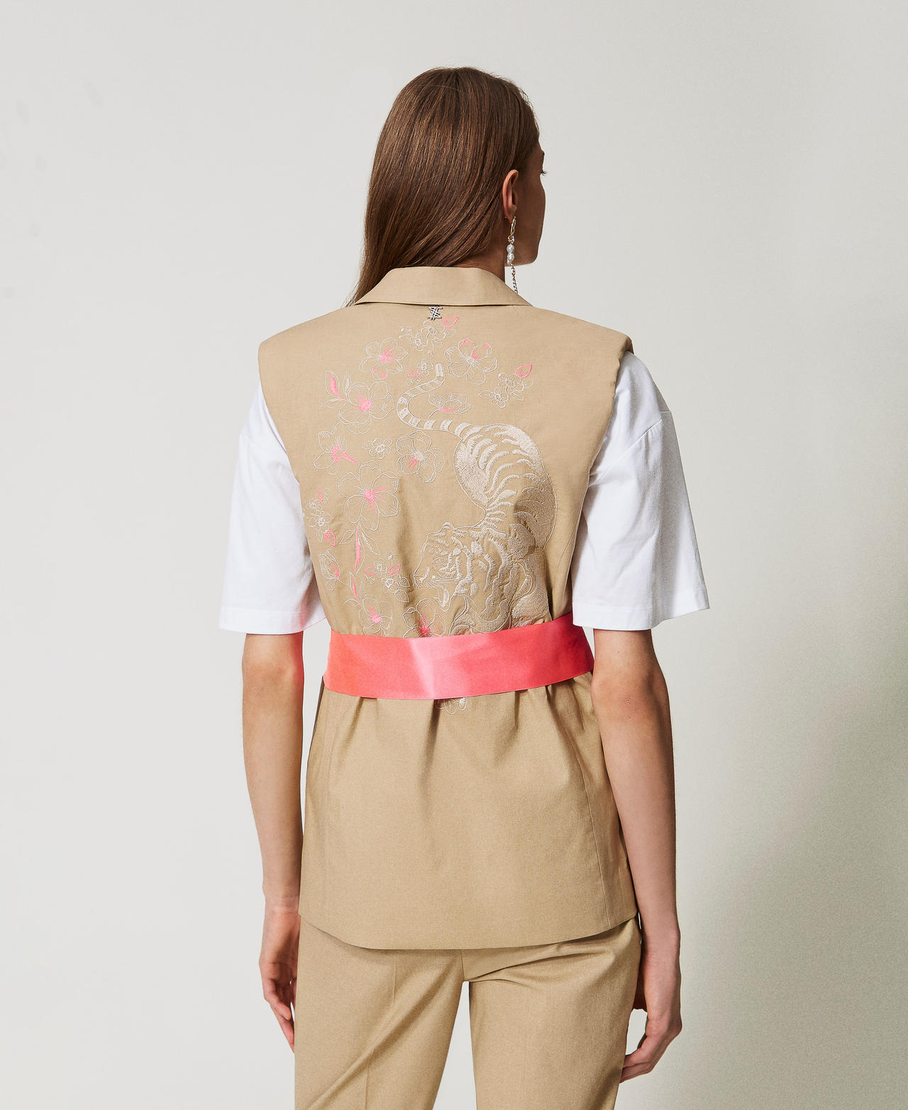 Gilet MYFO con ricami e cintura Beige Incenso Donna 251AQ2062_00634_03