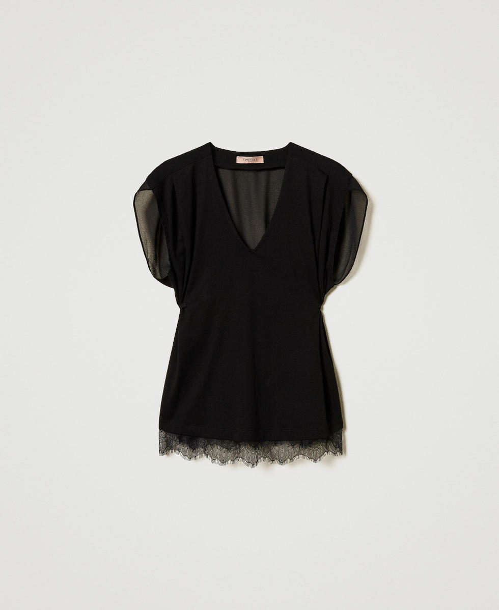 Top avec dentelle et plis Noir Femme 251TP2781_00006_S0