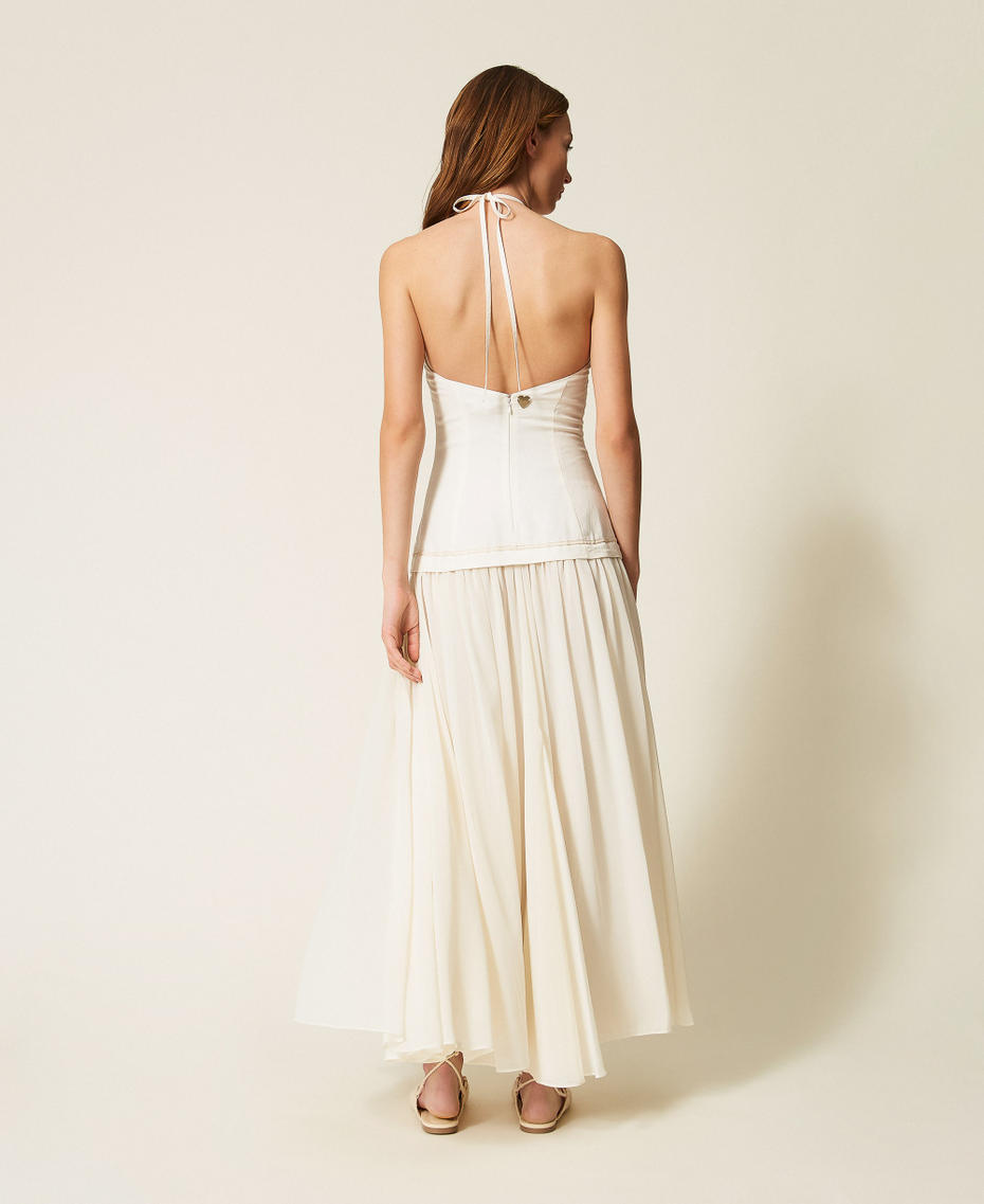Abito lungo in misto lino e georgette Bicolor Bianco "Vaniglia" / Fog Donna 261LM2MDD_13584_03