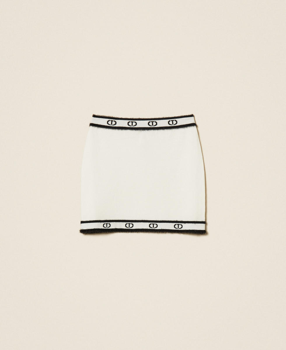 Mini-jupe en maille avec Oval T Bicolore Blanc Cass&eacute;/Noir Fille 252GJ3072_10973_S1