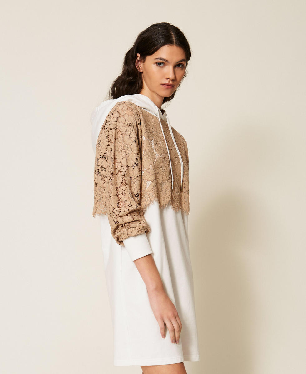 Robe courte en molleton et dentelle Bicolore Incense/Blanc Cass&eacute; Femme 261LL2AAA_13298_02