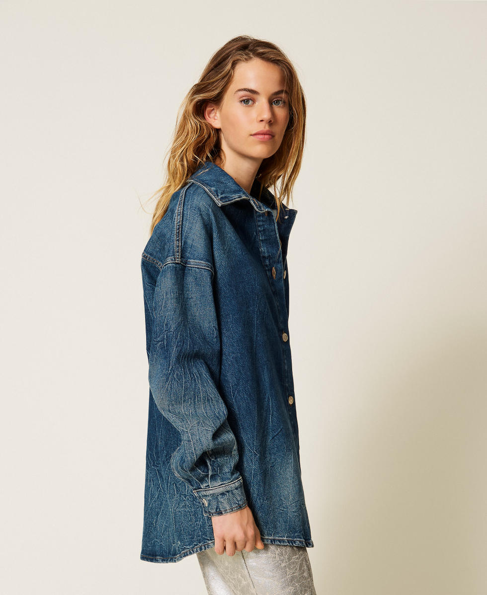 Denim shirt with slit Woman, Blue | TWINSET Milano
