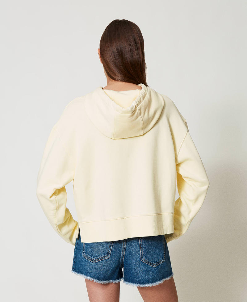 Short sweatshirt with floral Oval T embroidery Vanilla Woman 251TP2480_12143_03