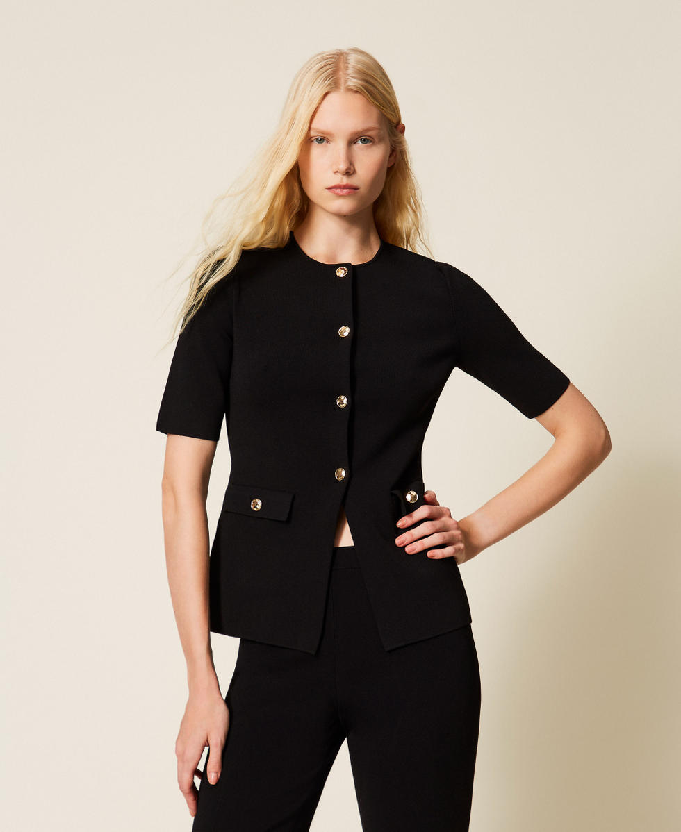Jacke aus Strick mit Kn&ouml;pfen Schwarz Frau 261TP3131_00006_01
