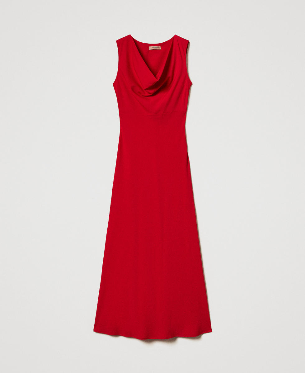 Robe longue ajust&eacute;e avec drap&eacute; Hibiscus Red Femme 251TF2062_12365_S0