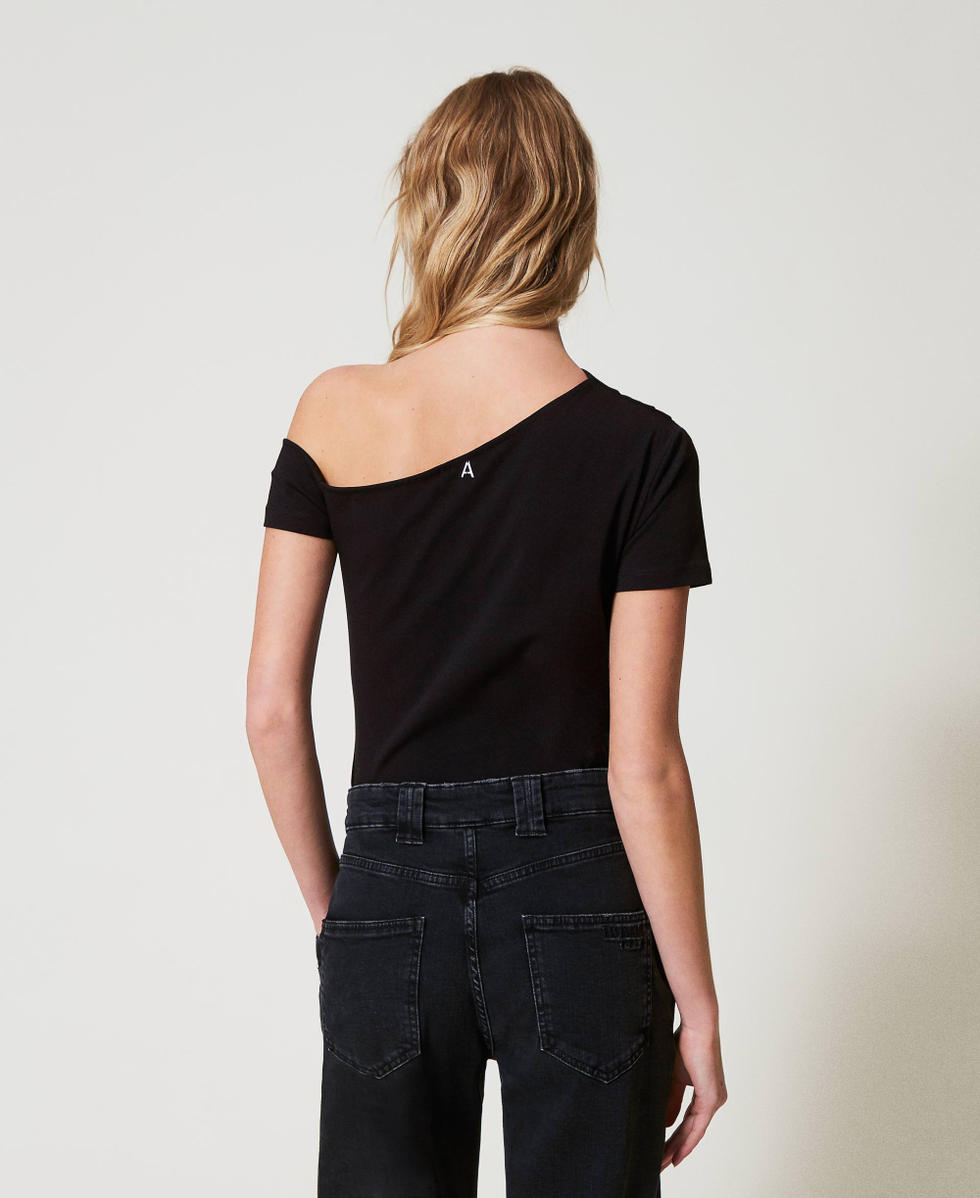 Fitted T-shirt with draping Black Woman 251AP2131_00006_02