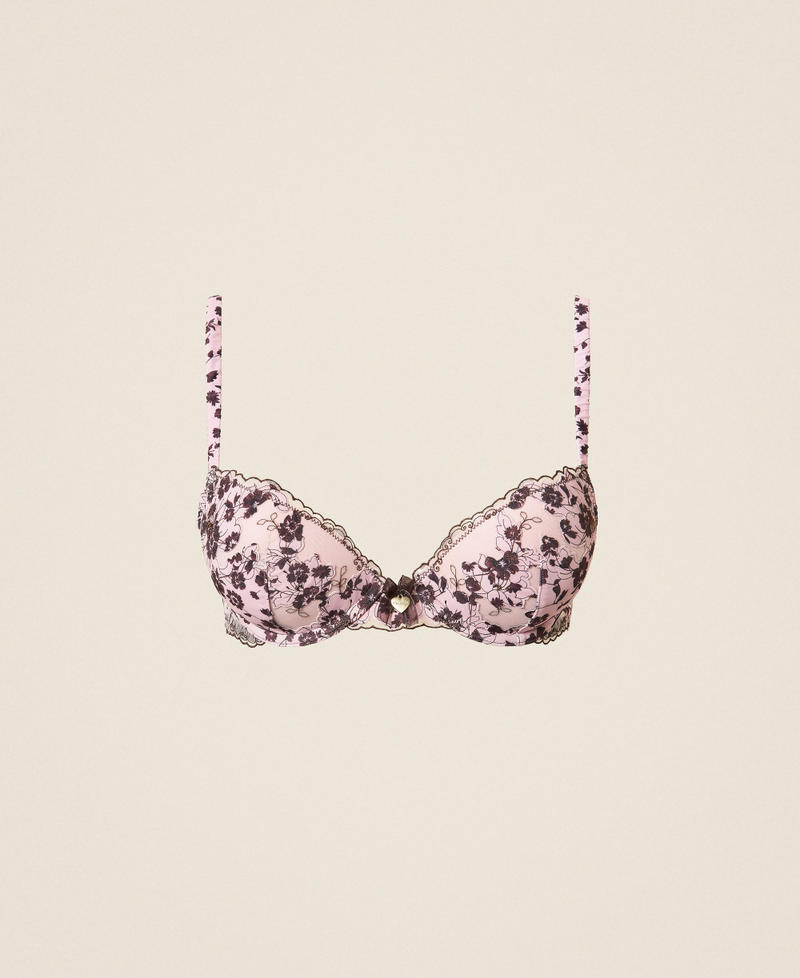 Floral print push-up bra Powder Rose/Mocha Lace Woman 262LI6D44_13847_S0