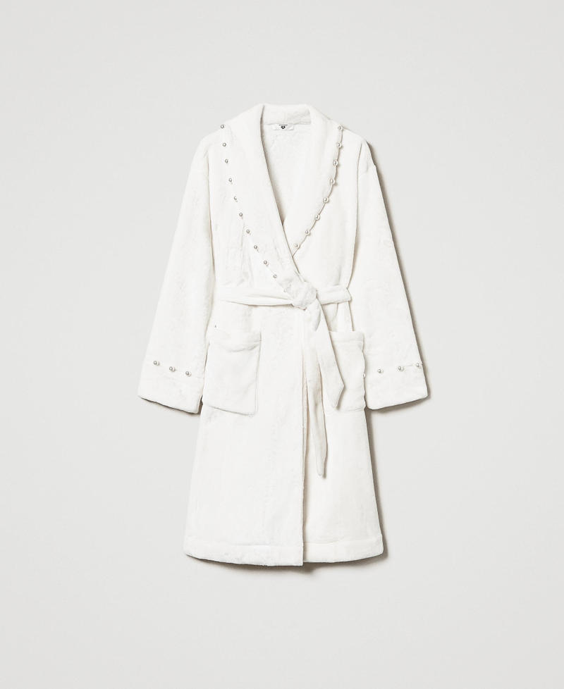 Faux fur dressing gown with pearls Antique White Woman 242LL2FAA_00245_S0