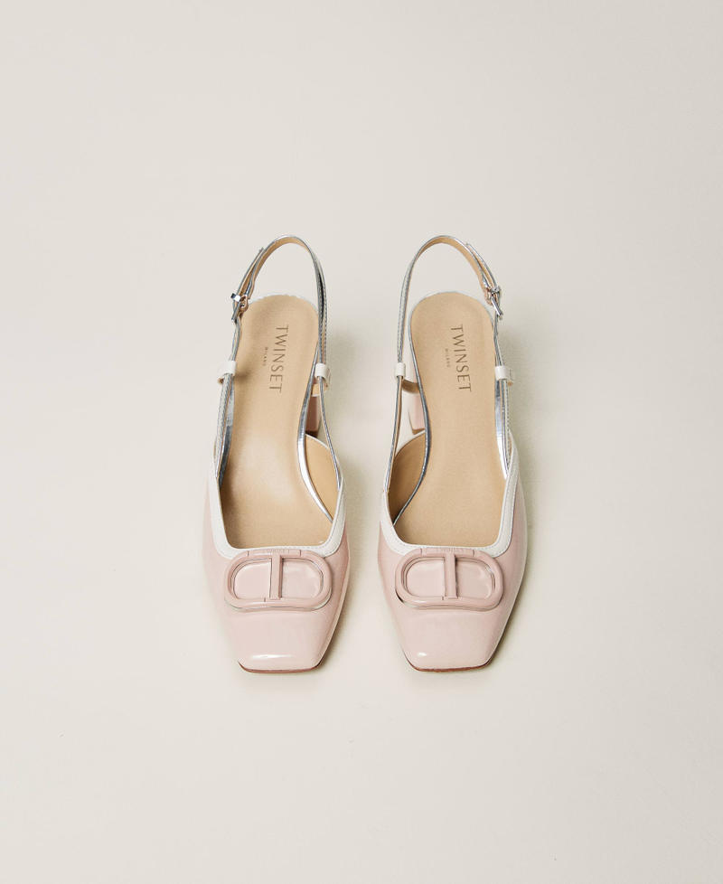 Faux patent leather sling back court shoes Two-tone Cupcake Pink/Silver Woman 251TCP070_12152_04