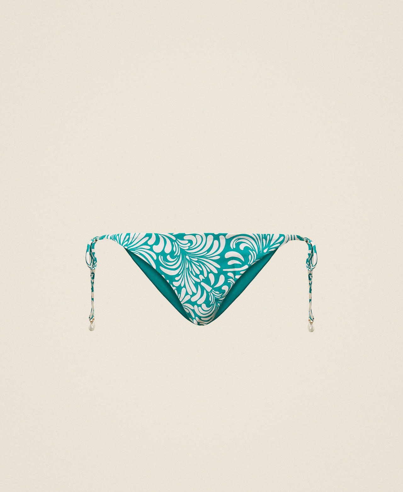 Twinset Women's Light Emerald/Vanilla White Botanical Print Bikini Thong With Botanical Print