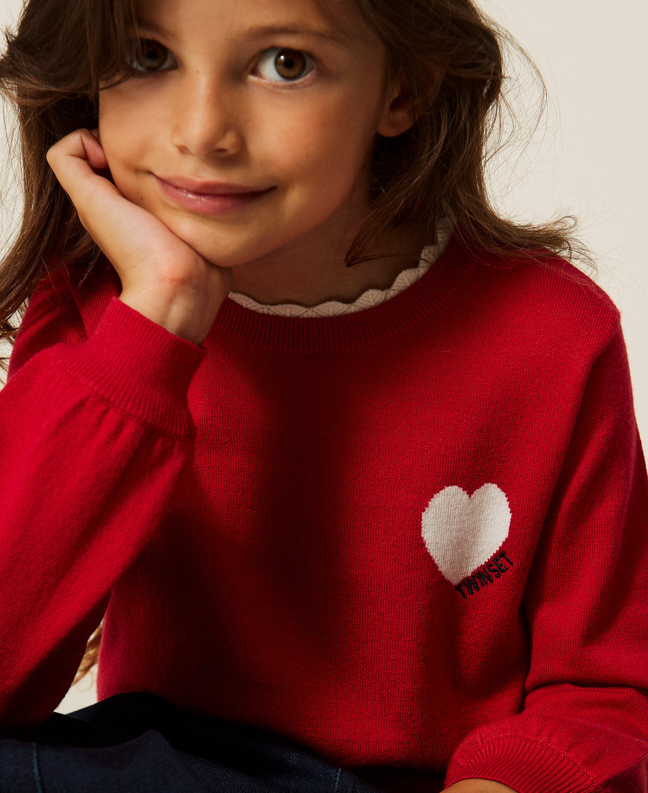 Pull fille avec c&oelig;ur et logo Rouge "Magenta"/Blanc "Neige" Fille 262GB3041_13796_04