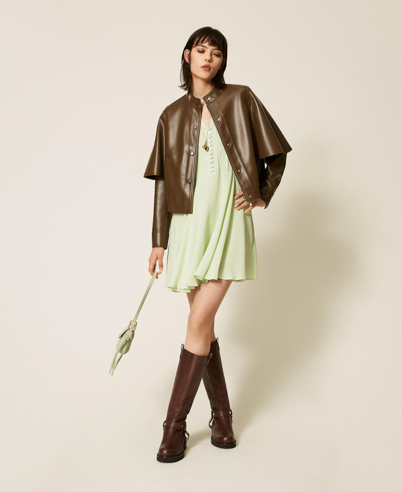 Abito corto in cr&ecirc;pe de Chine con volant Green Pastel Donna 262TP2348_13636_T0