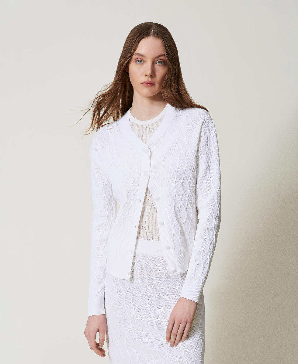 Cardigan en maille avec losanges White Cloud Femme 251LL3HBB_12105_04