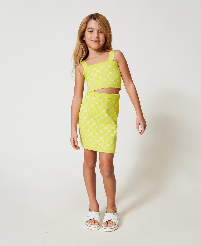 Knit top and skirt with jacquard Oval T Two-tone Yellow Plum/Ice Girl 251GJ3QX4_12190_01