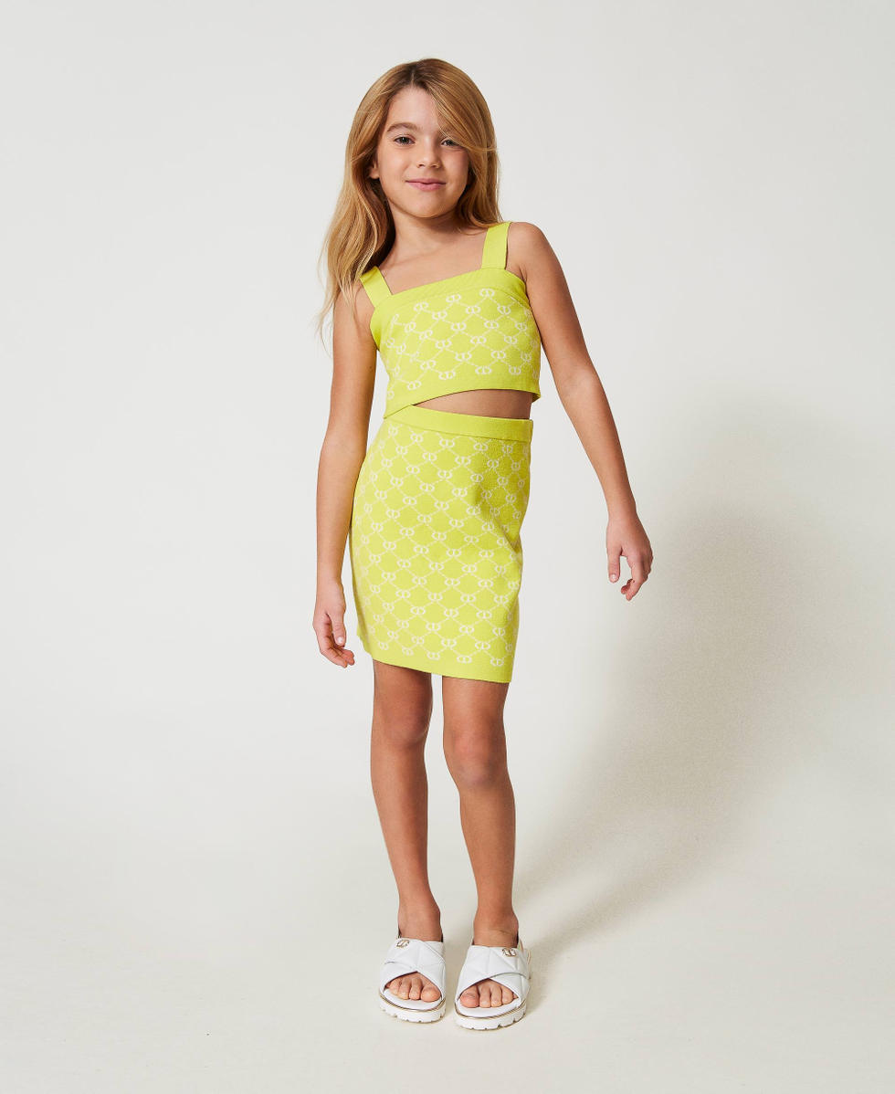 Knit top and skirt with jacquard Oval T Two-tone Yellow Plum/Ice Girl 251GJ3QX4_12190_01