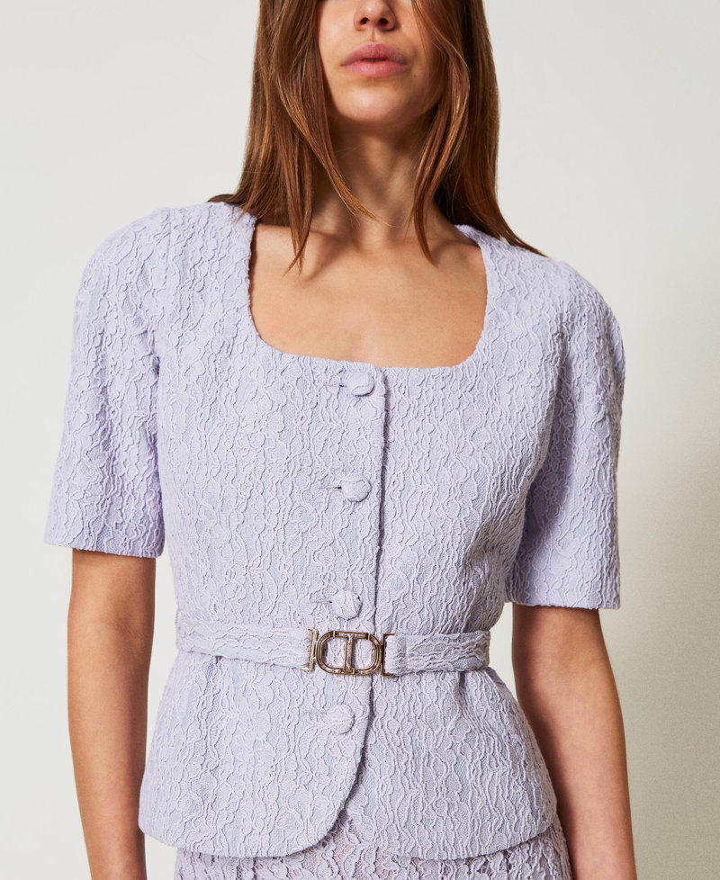 Floral lace jacket with belt Lilac Flowers Woman 251TT2014_00703_04