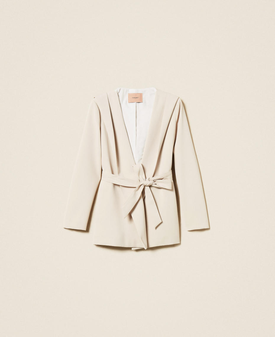 Hooded jacket with belt Plaster Beige Woman 252TF2012_12879_S0