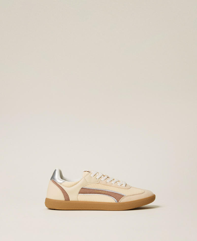 Trainers with contrasting inserts Two-tone Mother of Pearl/Mocha Mouse Woman 261TCP01L_13327_01