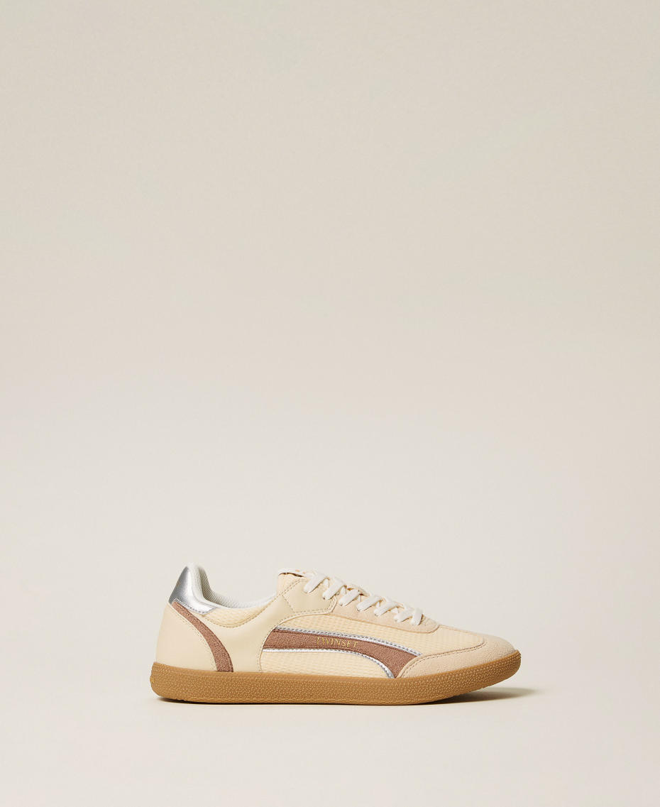 Trainers with contrasting inserts Two-tone Mother of Pearl/Mocha Mouse Woman 261TCP01L_13327_01