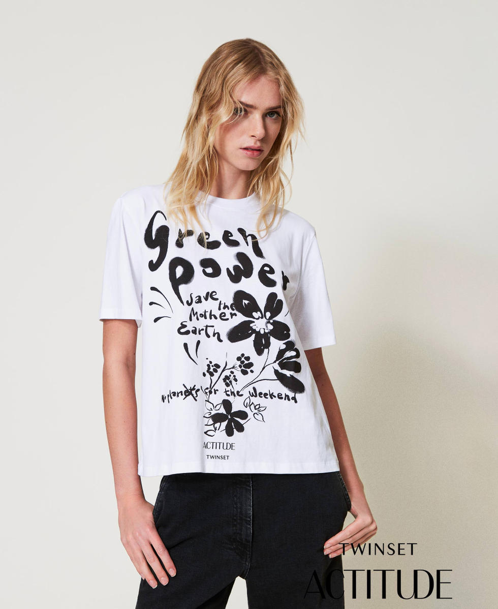 T-shirt regular avec imprimé Blanc "Papers" Femme 251AP2190_00840_PA