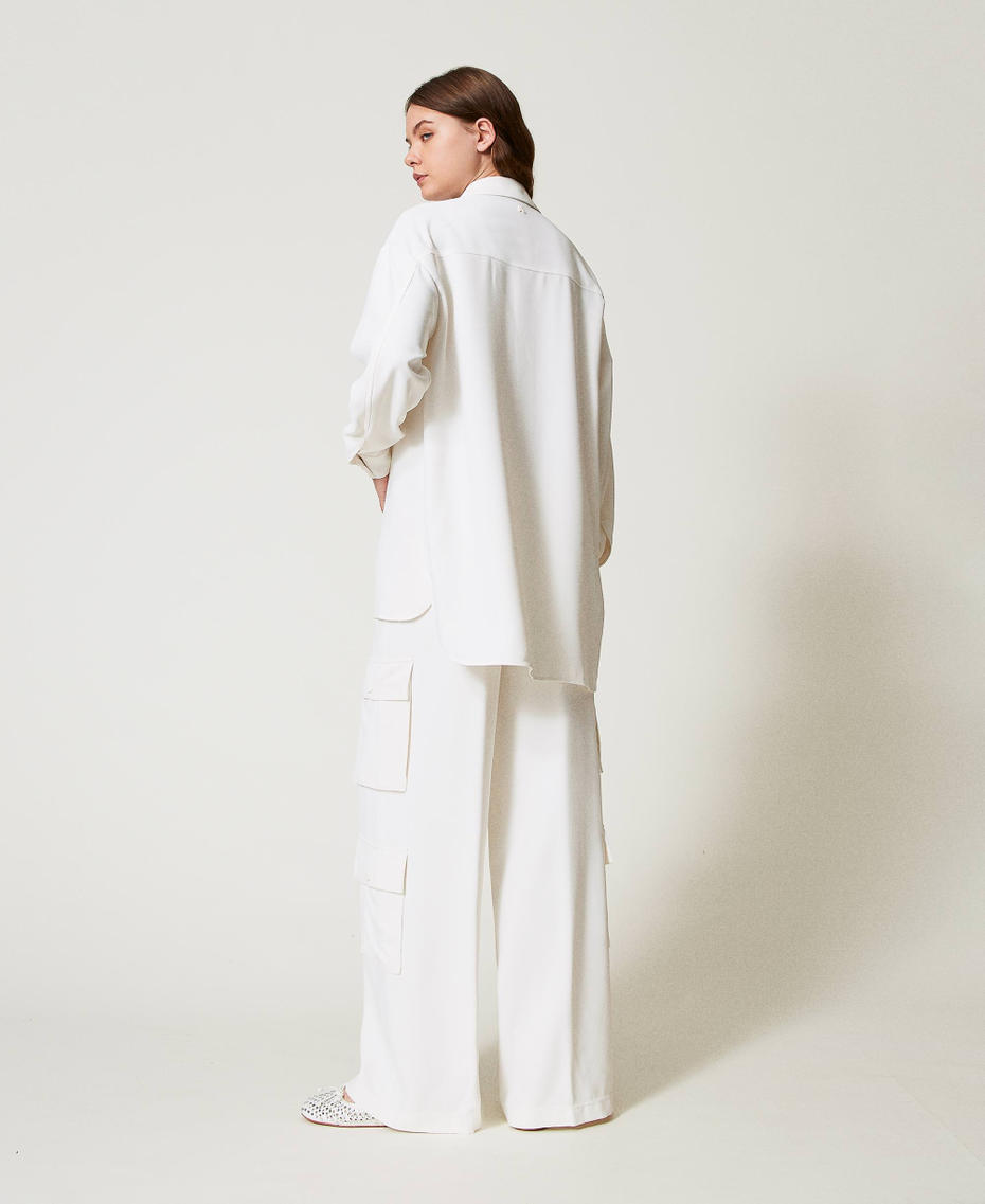 Cr&ecirc;pe piquet palazzo trousers Sugar White Woman 251AP2333_00632_02
