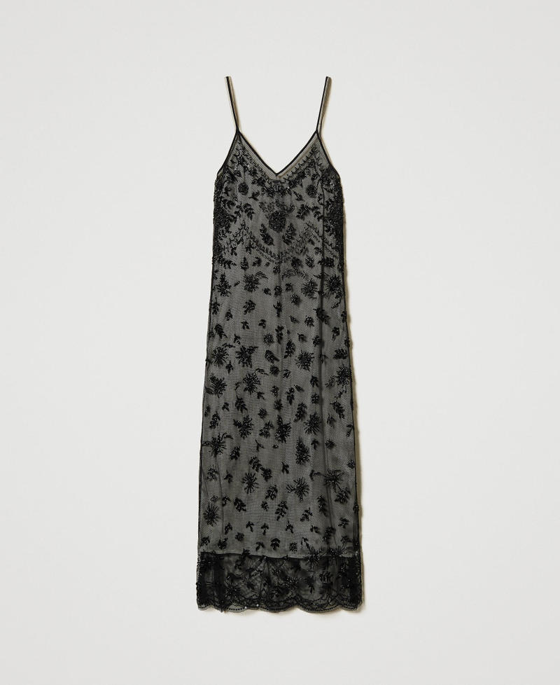 Midi tulle dress with hand embroidery